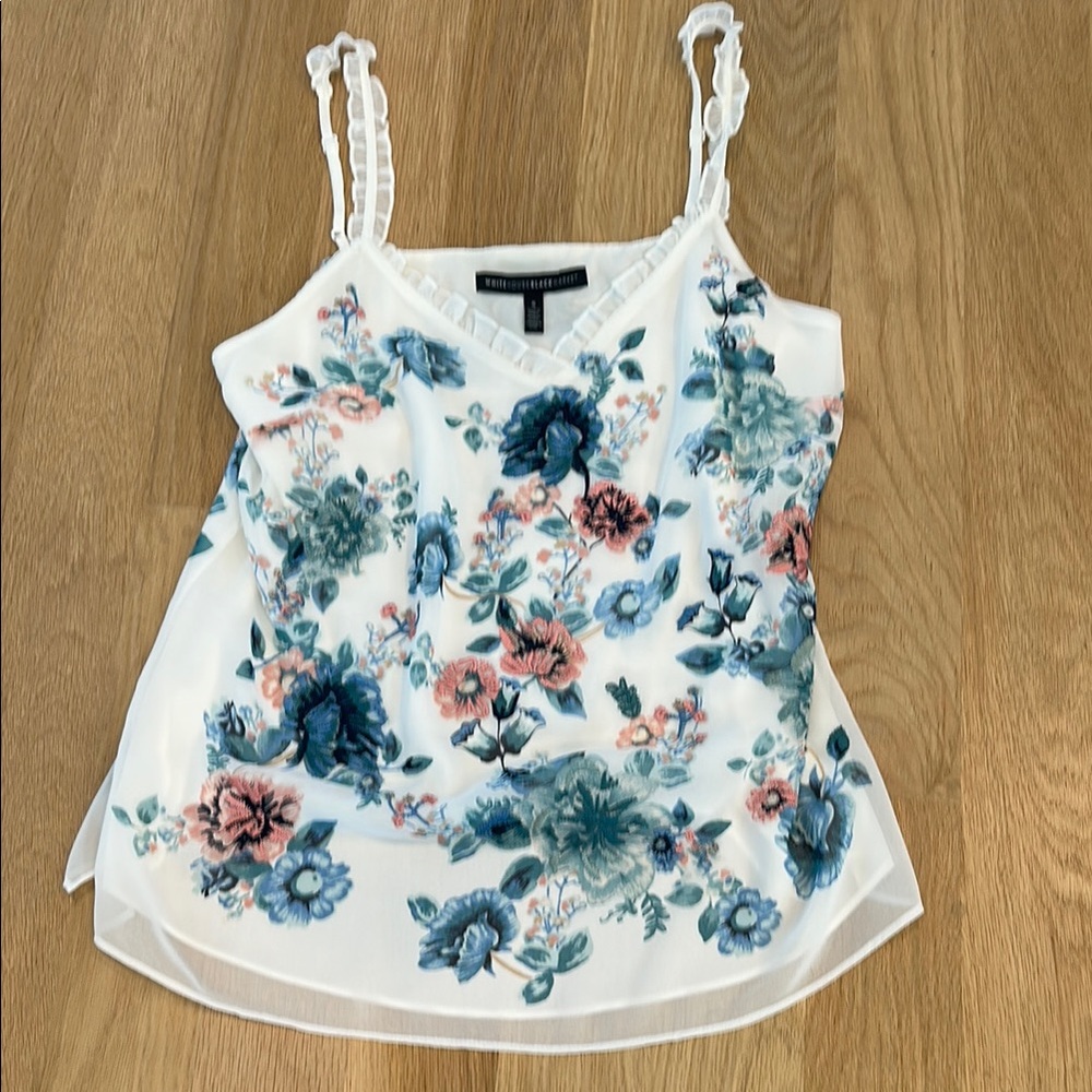 White House Black Market Floral Camisole - White and Blue